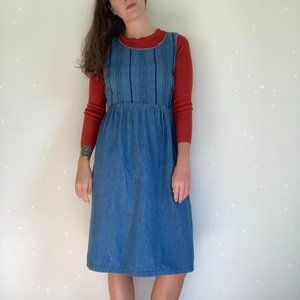 True vintage denim midi dress with embroidered bodice
